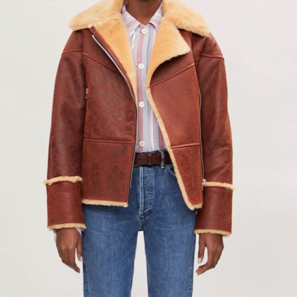 Sandro Zinal Shearling Biker Jacket size 0/XS